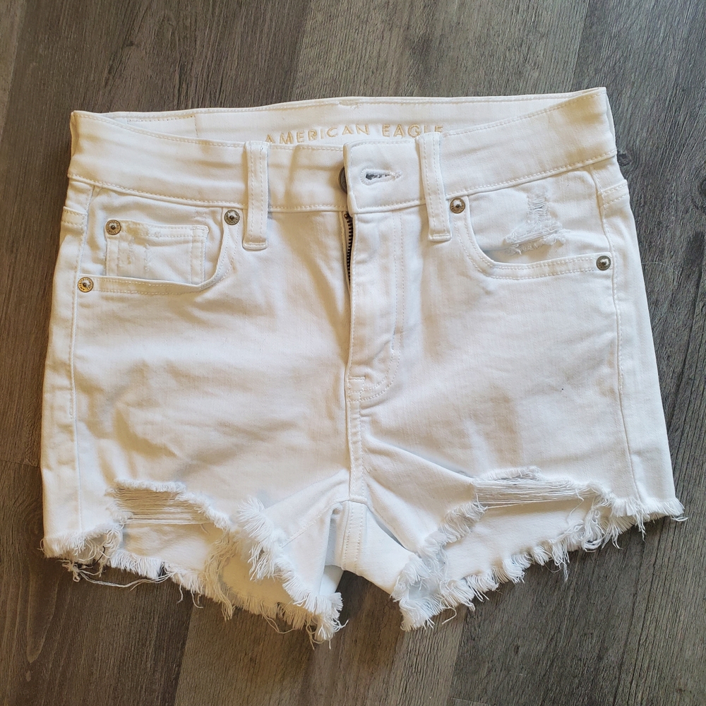 American Eagle Outfitters Frayed White Jean Shorts